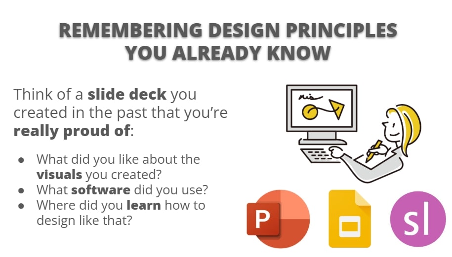 Sample slide with too much text, multiple icons, and other poor design elements
